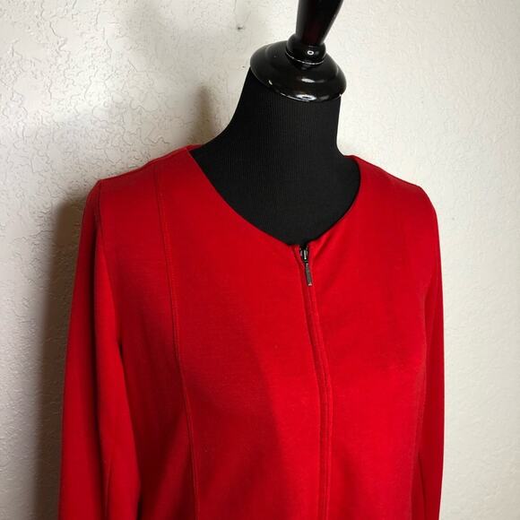 Soft Surroundings red full zip ruffle hem knit jacket size Medium - Picture 2 of 14